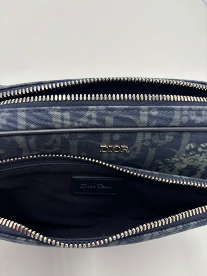 Christian Dior Saddle Tripple Pouch Oblique jacquard, Black, Denim, Crossbody Bag