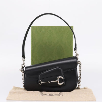 Gucci Horsebit 1955 Asymmetric Leather, Black, Leather, Shoulder Bag