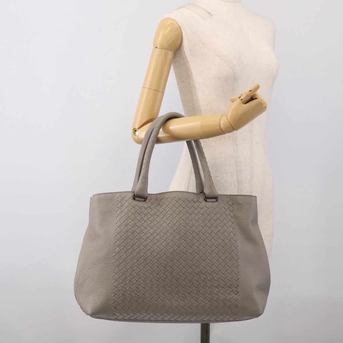 Bottega Veneta Side Snap Leather and Intrecciato Nappa, Gray, Leather, Tote Bag