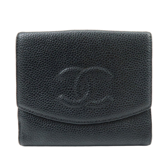 Chanel Vintage Timeless Bifold Caviar, Black, Leather, Wallet