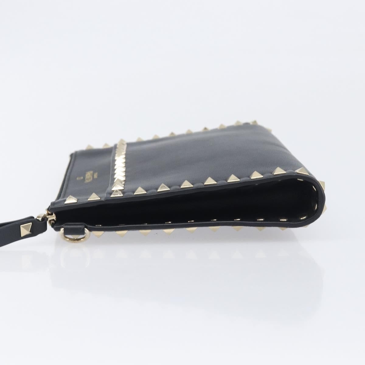 Valentino Garavani Rockstud Flat Wristlet Leather, Black, Leather, Clutch