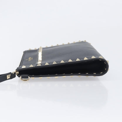 Valentino Garavani Rockstud Flat Wristlet Leather, Black, Leather, Clutch