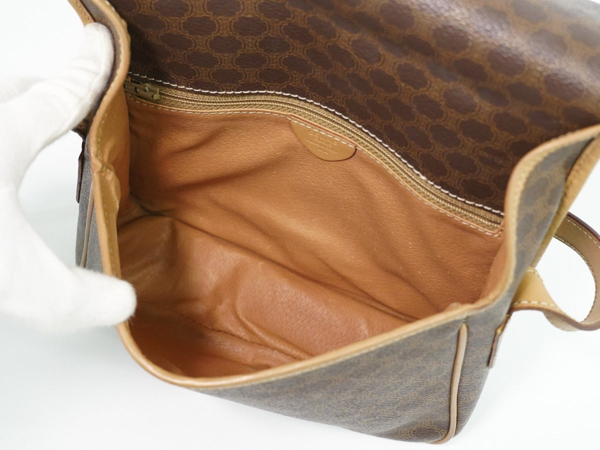 Celine Vintage Macadam Canvas and Leather, Brown, Canvas, Shoulder Bag