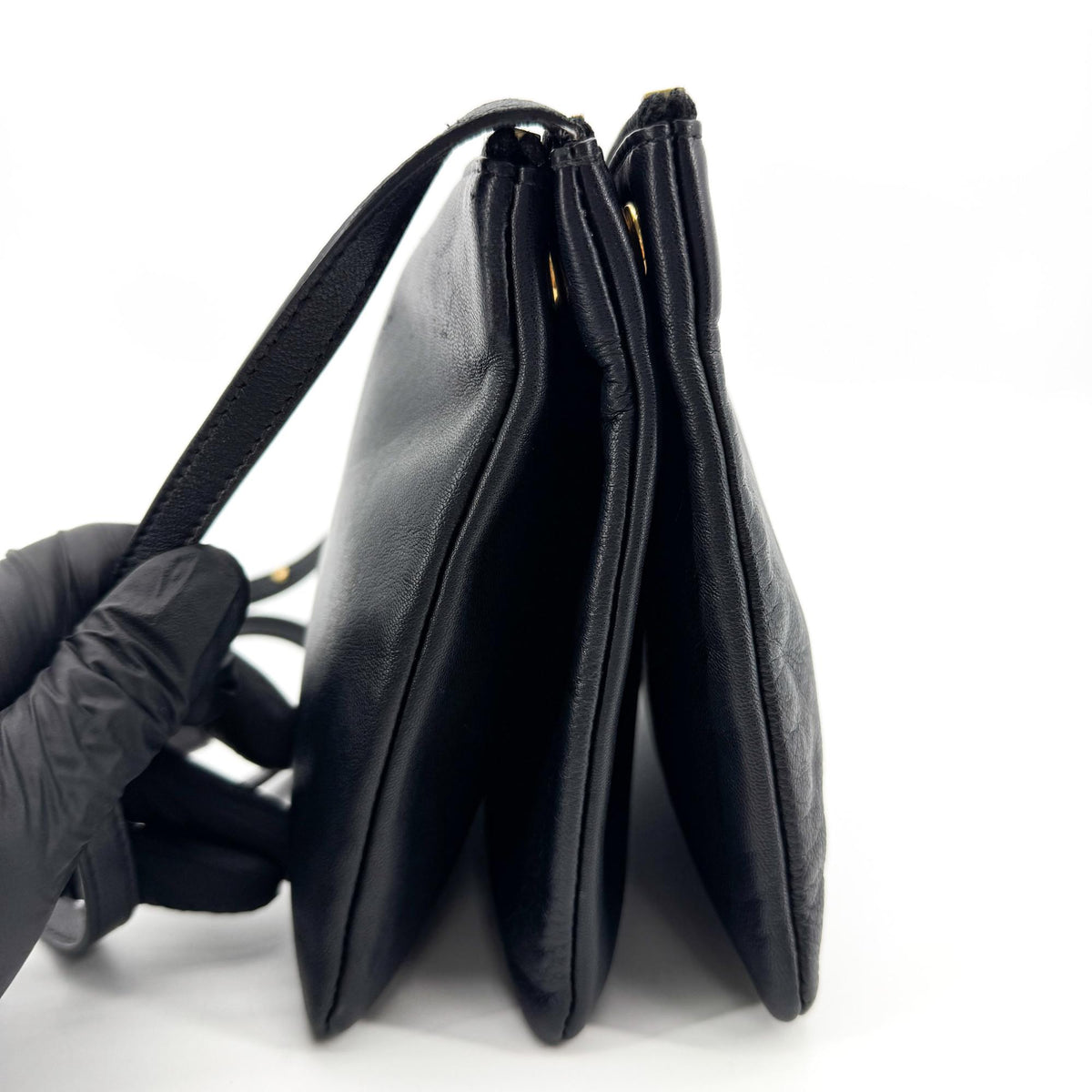 Celine Trio Leather, Black, Leather, Crossbody Bag