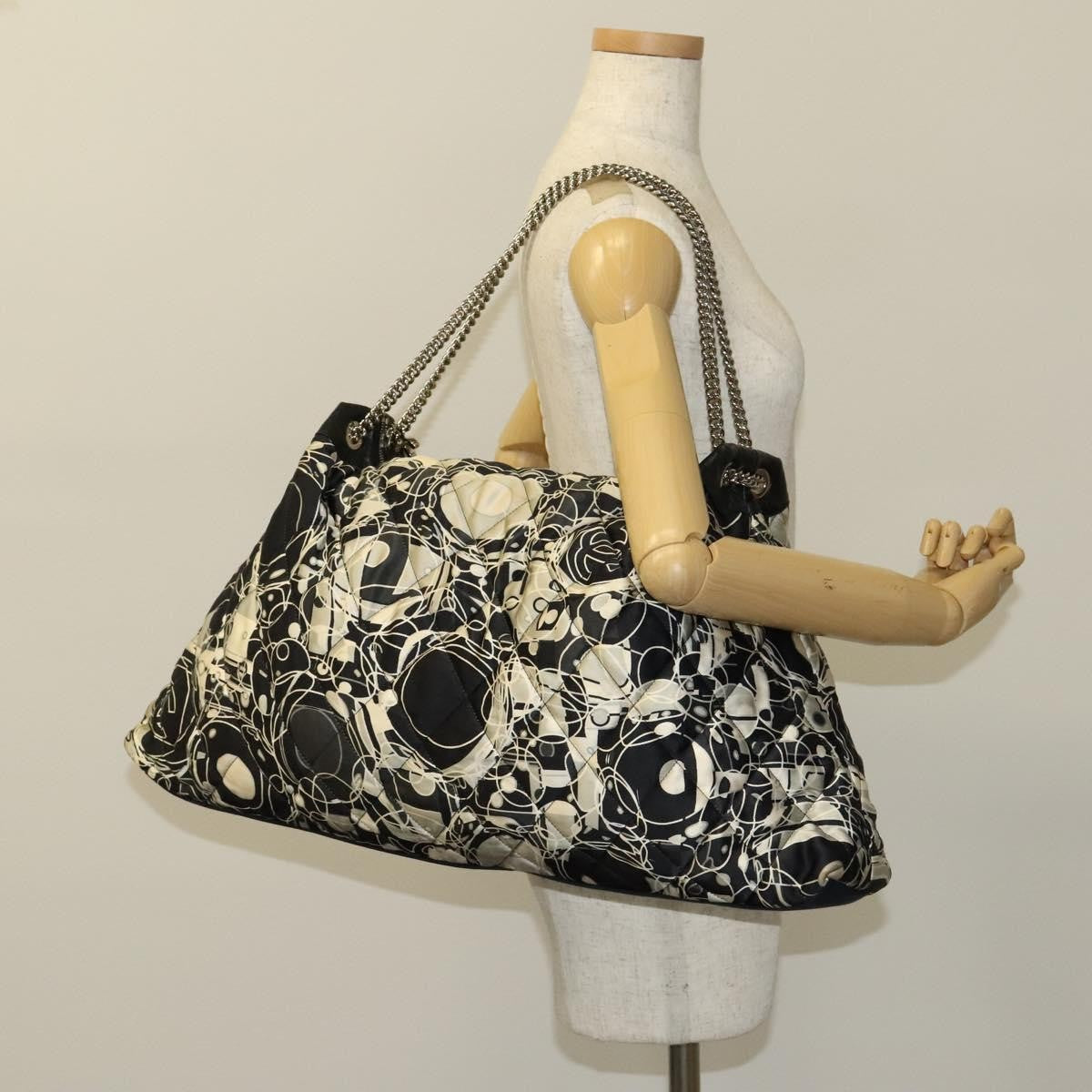 Chanel Kaleidoscope Chain Quilted Printed Satin, Black, Silk, Tote Bag