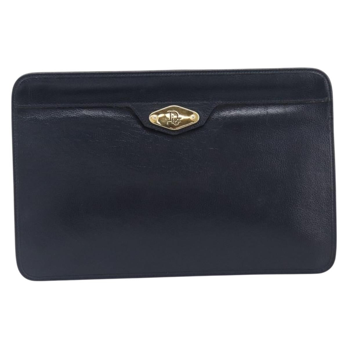 Christian Dior Homme Logo Clutch Leather, Navy, Leather, Clutch