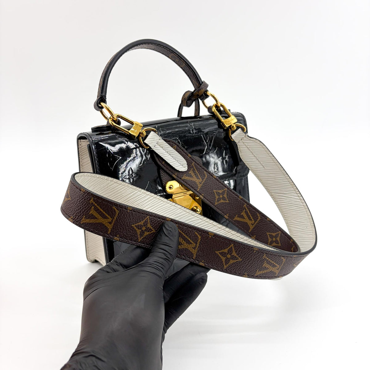 Louis Vuitton Spring Street NM Monogram Vernis with Monogram Canvas and Epi Leather, Black, Patent Leather, Handbag