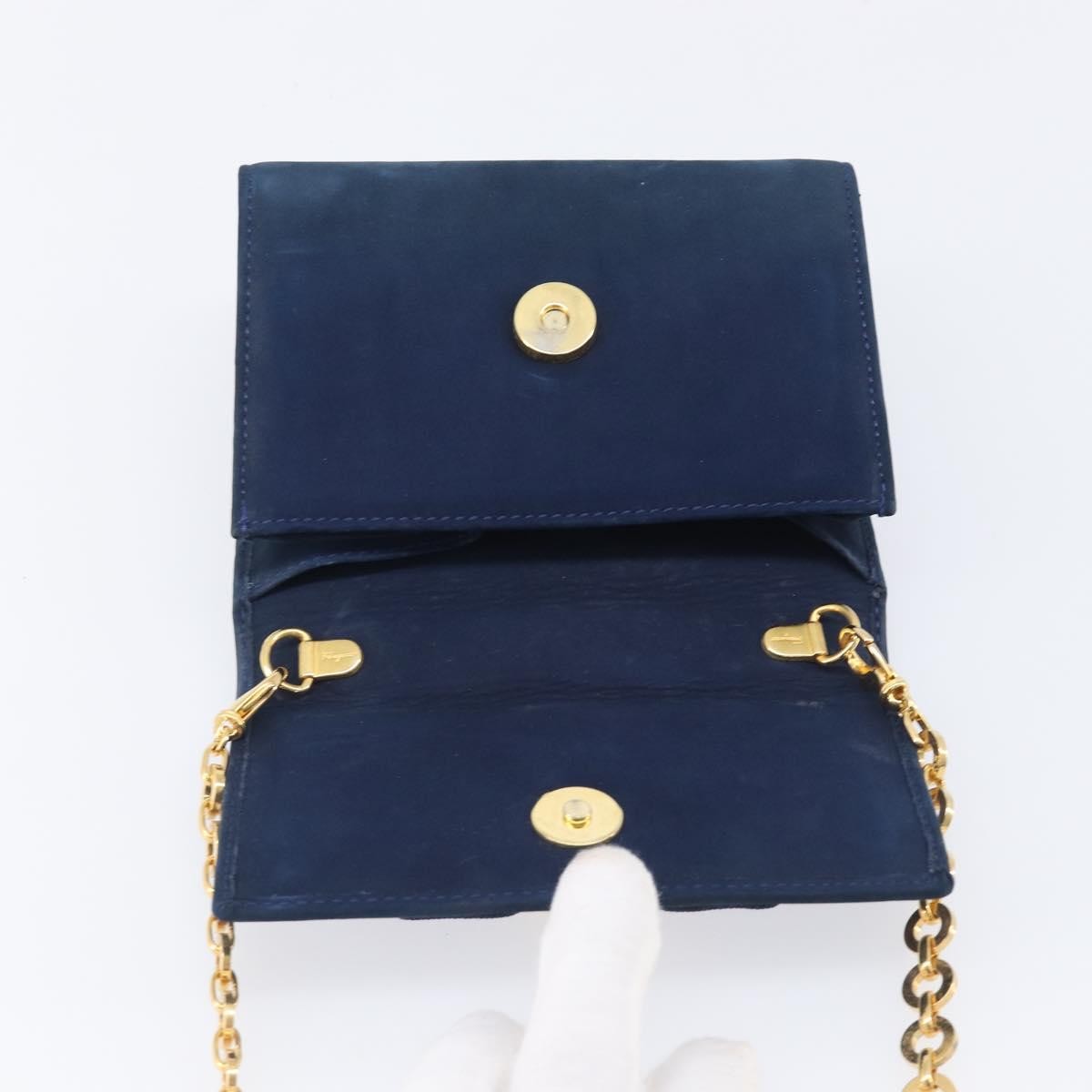 Salvatore Ferragamo Ginny Chain Waist Suede, Navy, Suede, Handbag