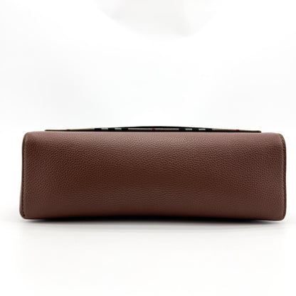 Burberry Note Leather with Vintage Check Canvas, Brown, Leather, Crossbody Bag
