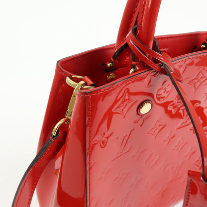 Louis Vuitton Montaigne Monogram Vernis, Red, Patent Leather, Handbag