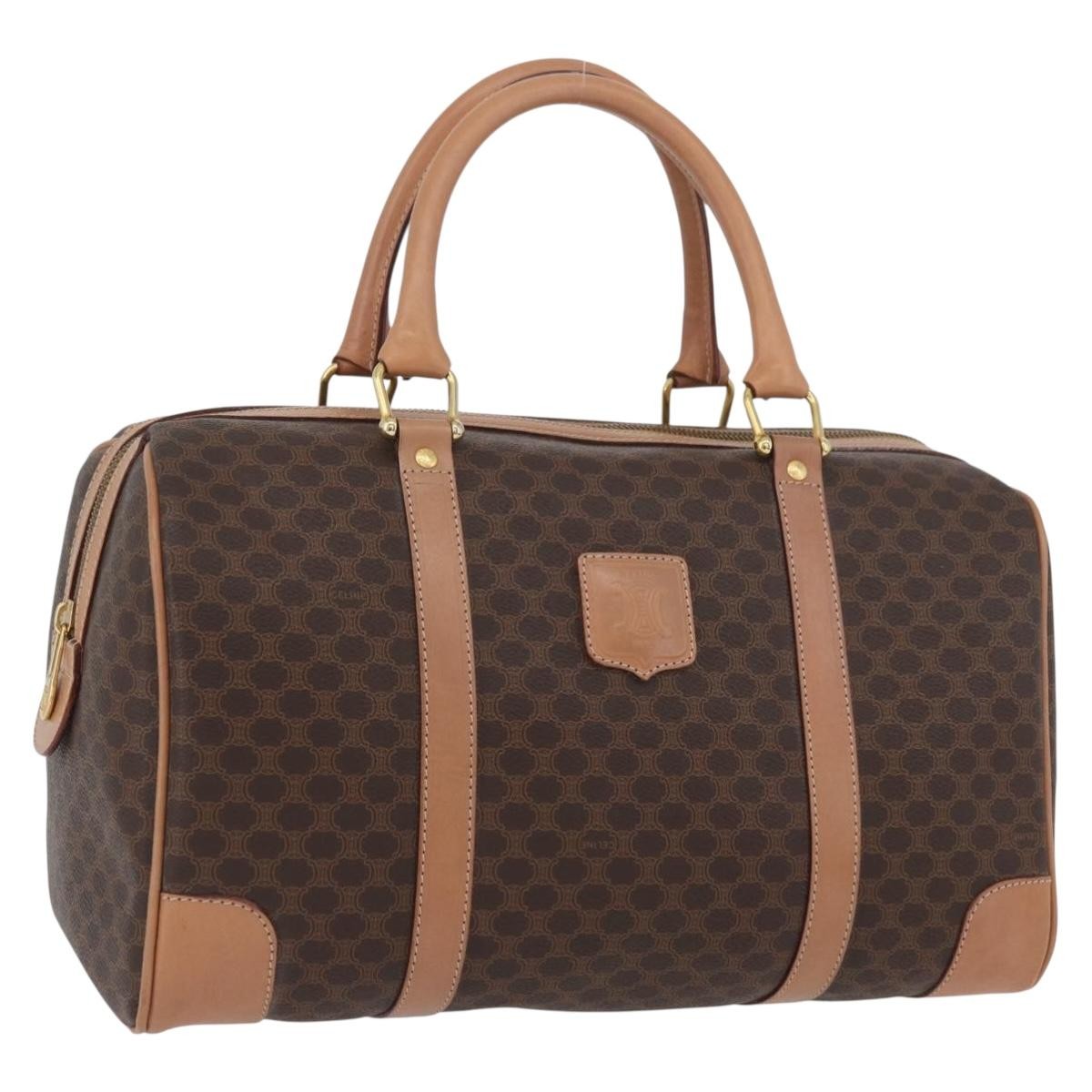 Celine Vintage Duffle Macadam Coated Canvas, Brown, PVC, Handbag