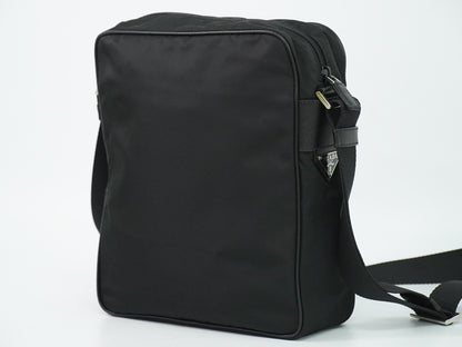Prada Front Zip Messenger Quilted Tessuto, Black, Nylon, Shoulder Bag