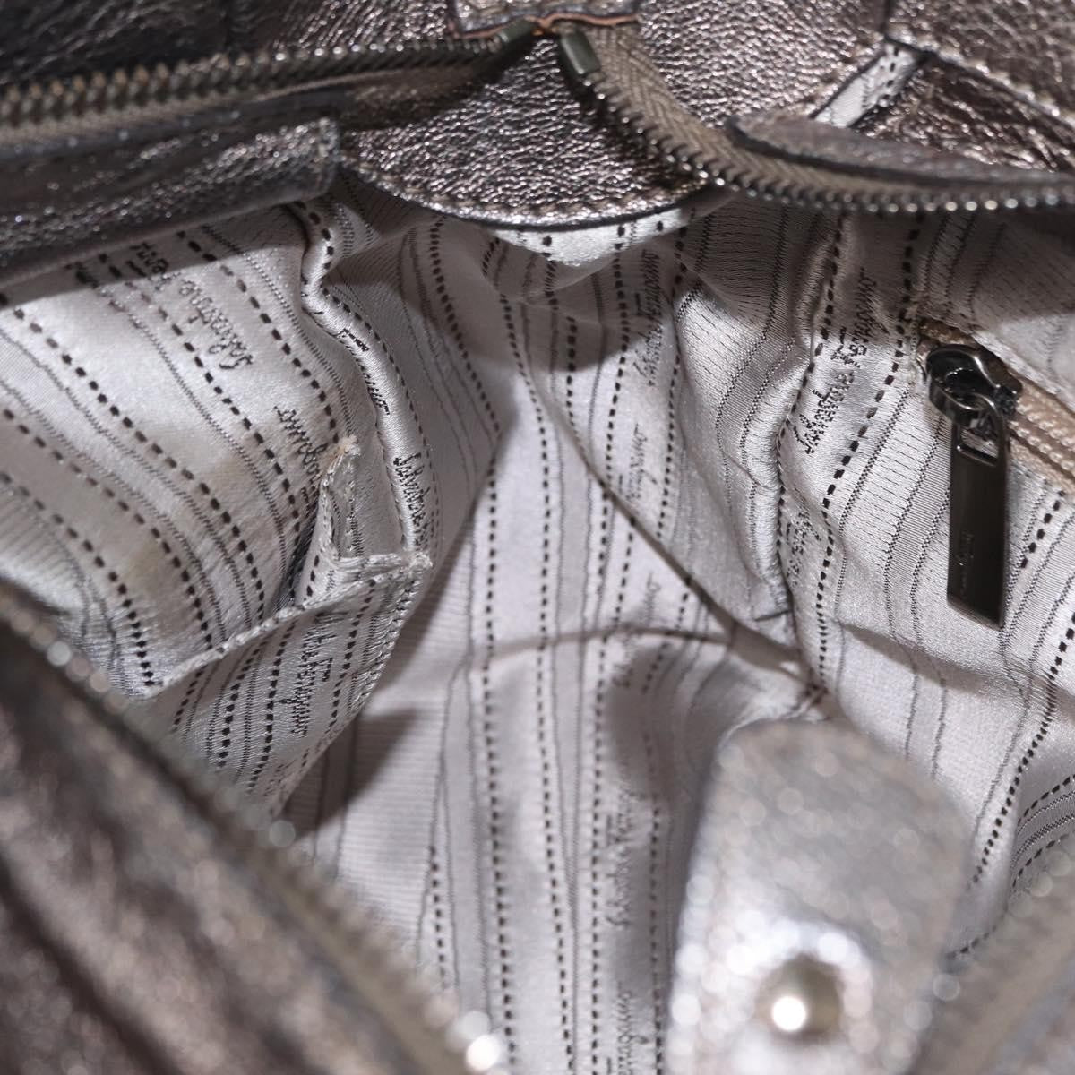 Salvatore Ferragamo Gancini Top Handle Leather, Silver, Leather, Handbag