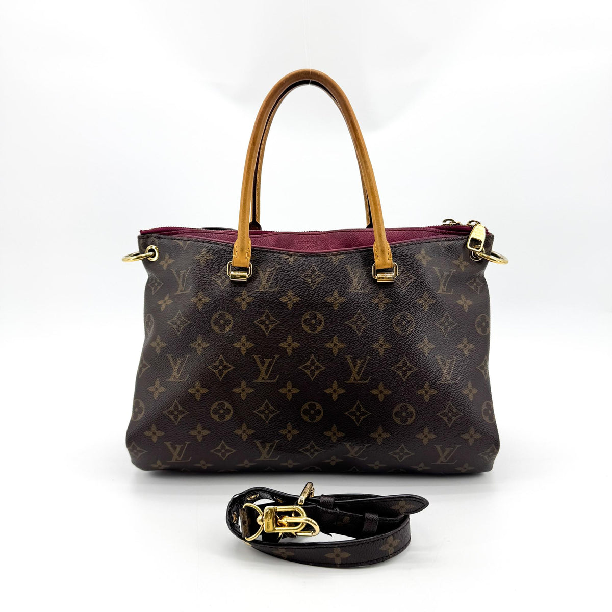 Louis Vuitton Pallas Monogram Canvas with Leather, Brown, Canvas, Tote Bag