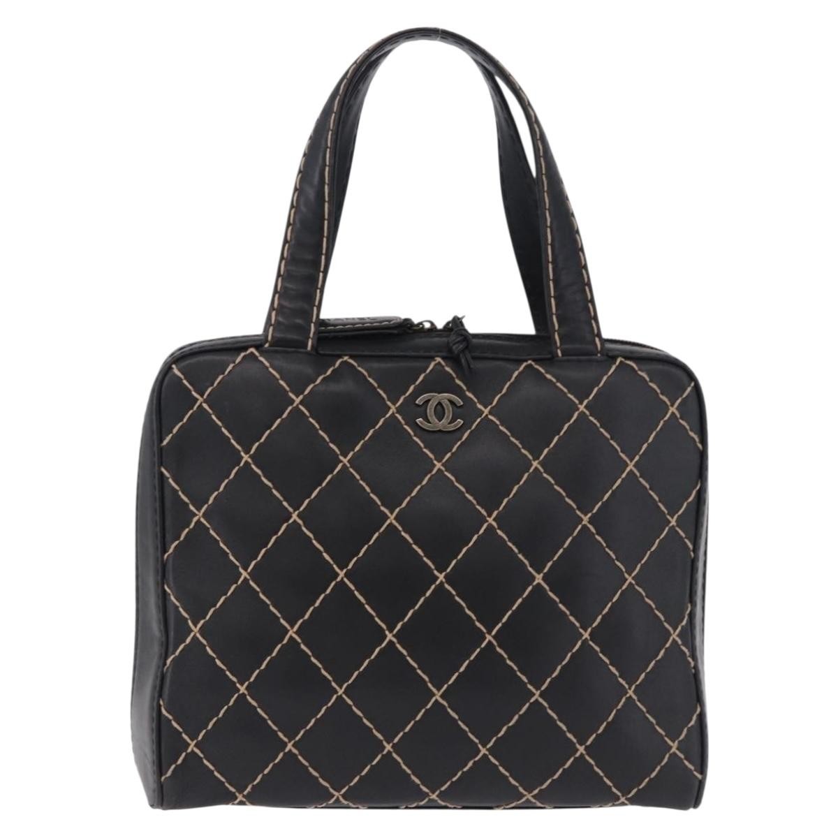 Chanel Surpique Zip Around Satchel Quilted Leather, Black, Leather, Handbag