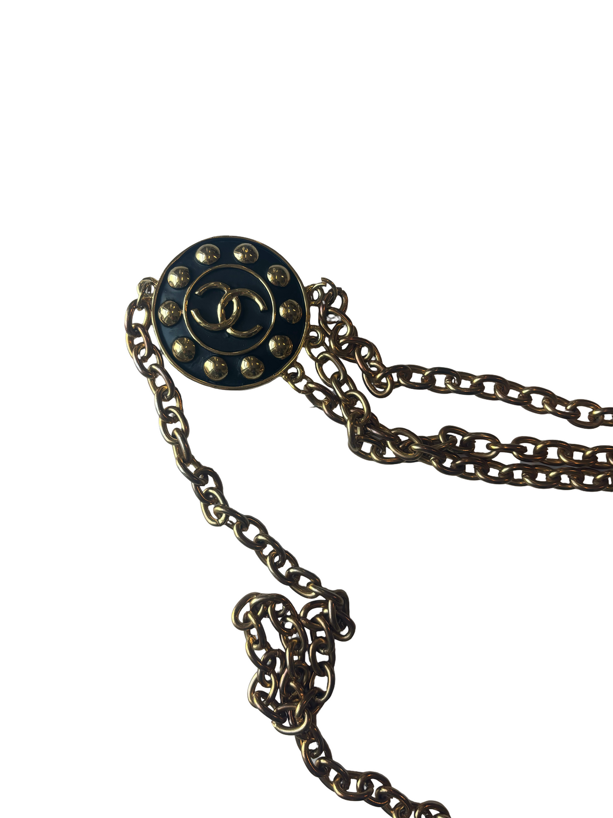 Chanel Vintage CC Medallion Charms Chain Belt Metal, Gold, Metal, Belt