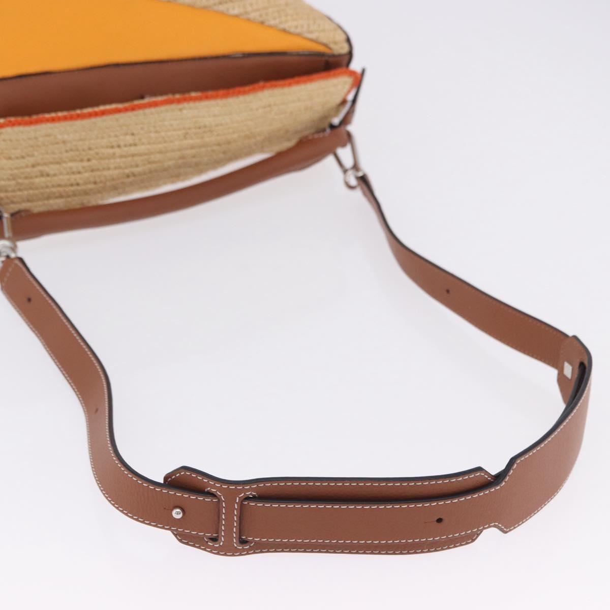 Loewe Puzzle Leather and Raffia, Beige, Leather, Handbag