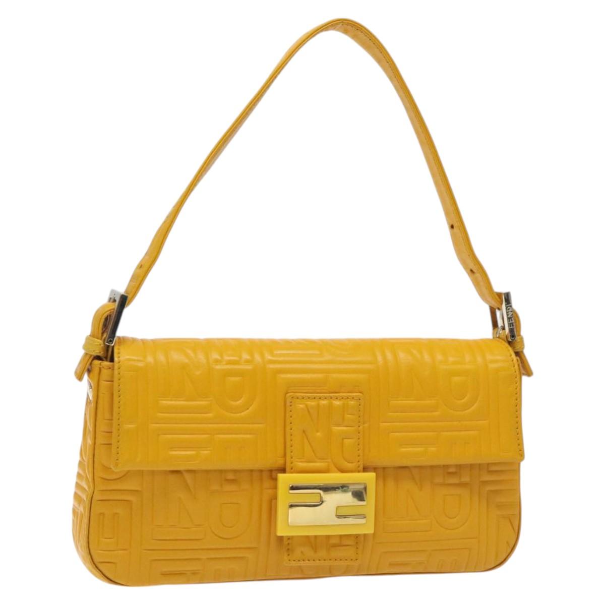 Fendi Baguette NM Bag Zucca Embossed Leather, YELLOW, LEATHER, Shoulder bag