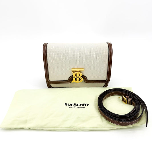 Burberry TB Crossbody Bag Canvas and Leather, Brown, Canvas, Crossbody Bag