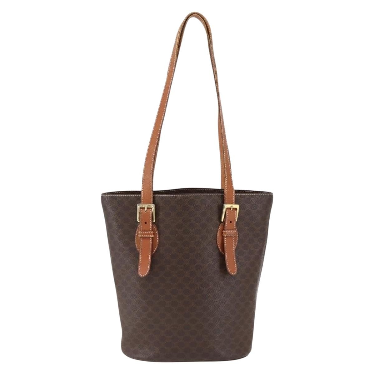 Celine Vintage Macadam Shopper Coated Canvas, Brown, Canvas, Tote Bag