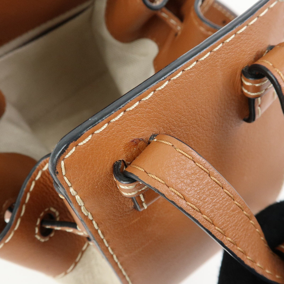 Loewe Hammock Leather and Canvas, Brown, Leather, Handbag