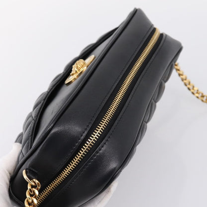Versace Medusa Icon Front Slip Pocket Camera Quilted Leather, Black, Leather, Handbag