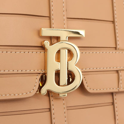 Burberry TB Flap Woven Leather, Beige, Leather, Handbag
