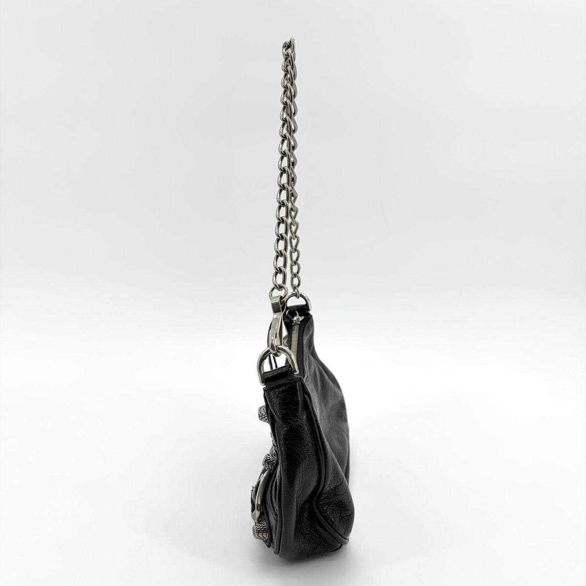 Balenciaga Le Cagole Giant Studs Chain Leather, Black, Leather, Shoulder Bag