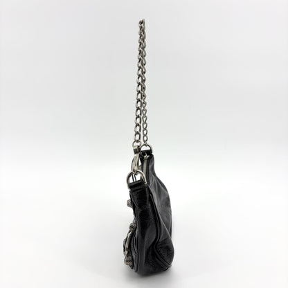 Balenciaga Le Cagole Giant Studs Chain Leather, Black, Leather, Shoulder Bag