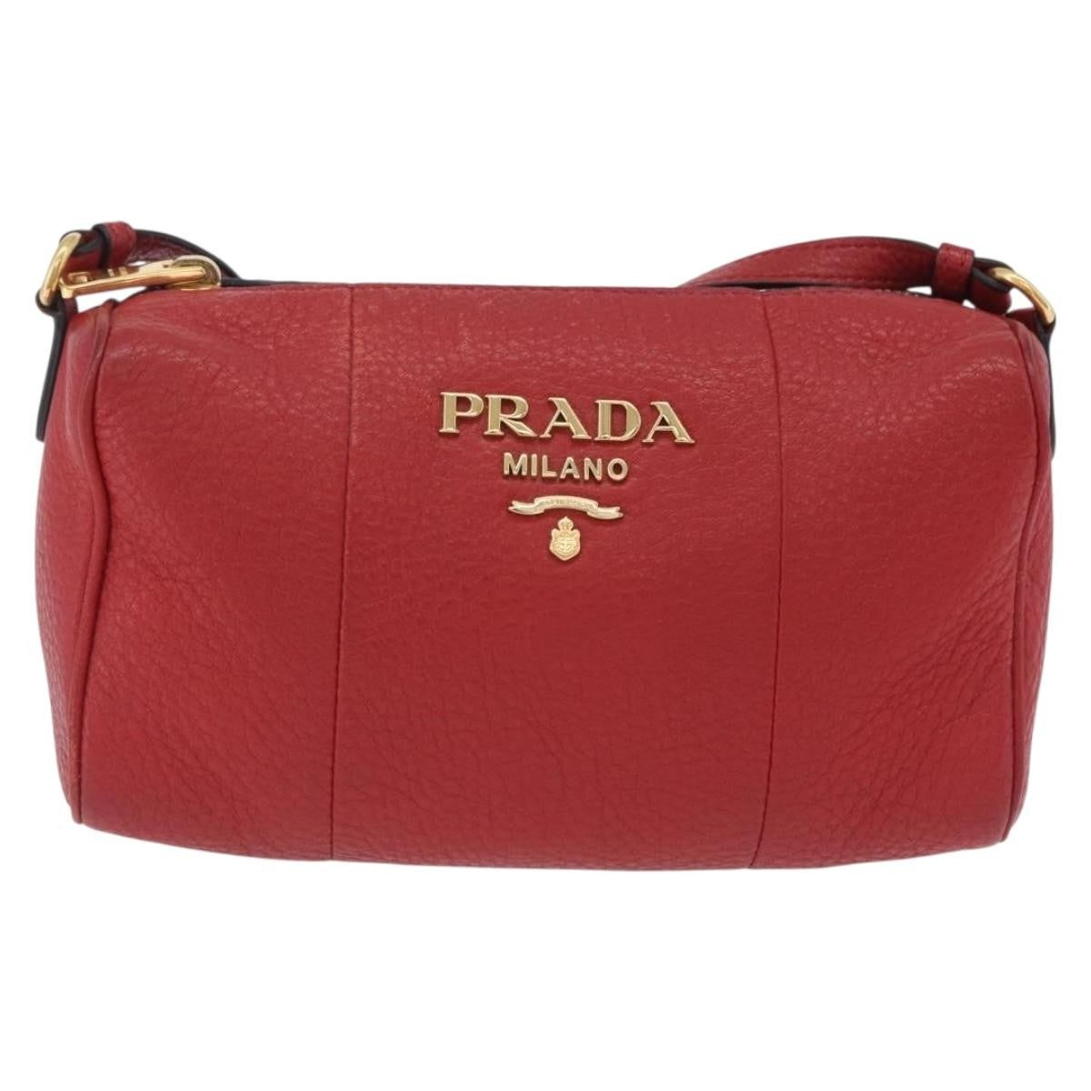 Prada Barrel Vitello Phenix, Red, Leather, Crossbody Bag