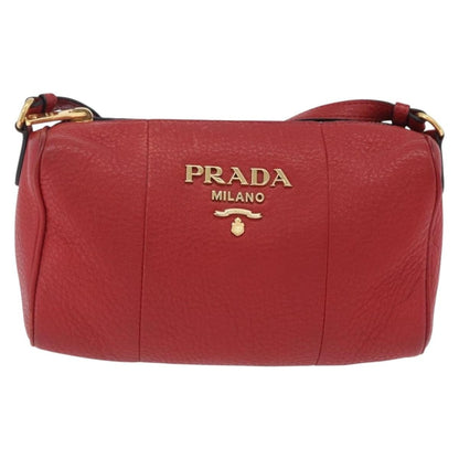 Prada Barrel Vitello Phenix, Red, Leather, Crossbody Bag