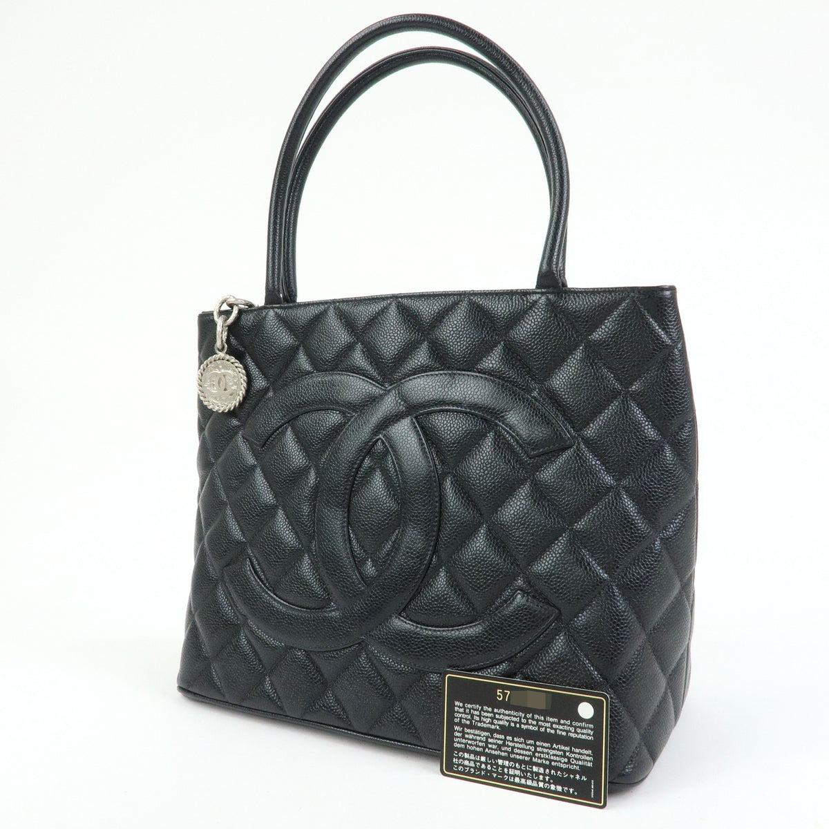 Chanel Medallion Caviar skin, Black, Leather, Tote Bag