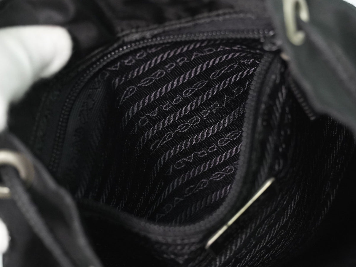 Prada Front Pocket Buckle Nylon, Black, Nylon, Backpack