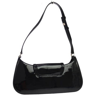 Salvatore Ferragamo Vintage Gancini Hobo Leather, Black, Patent Leather, Shoulder Bag
