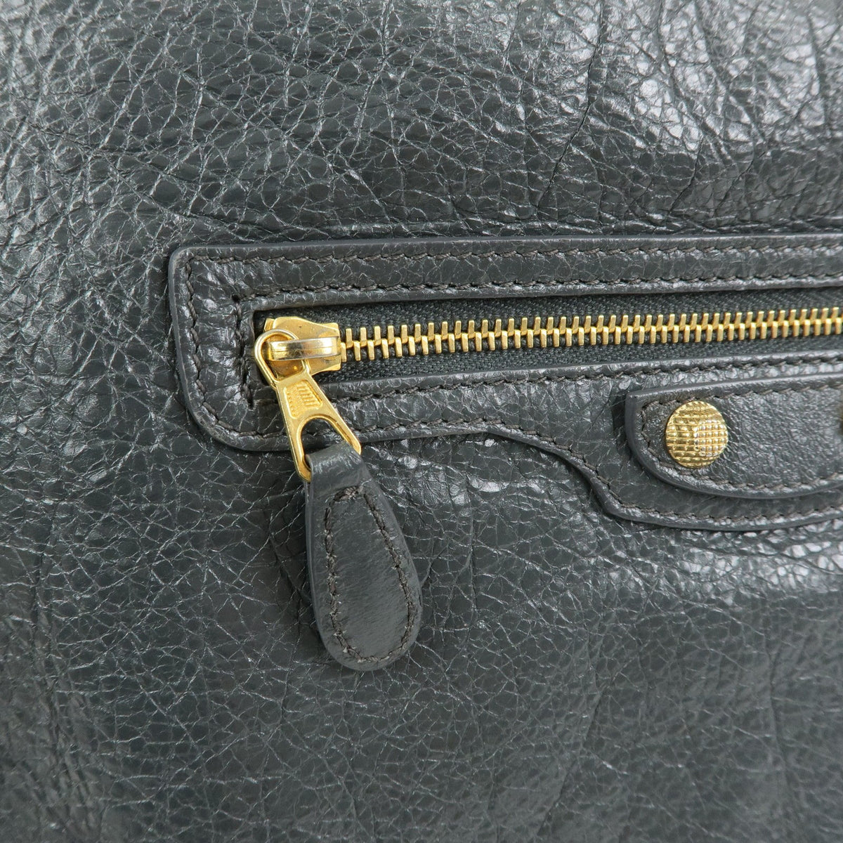 Balenciaga Zip Around Giant Studs Clutch Leather, Gray, Leather, Clutch