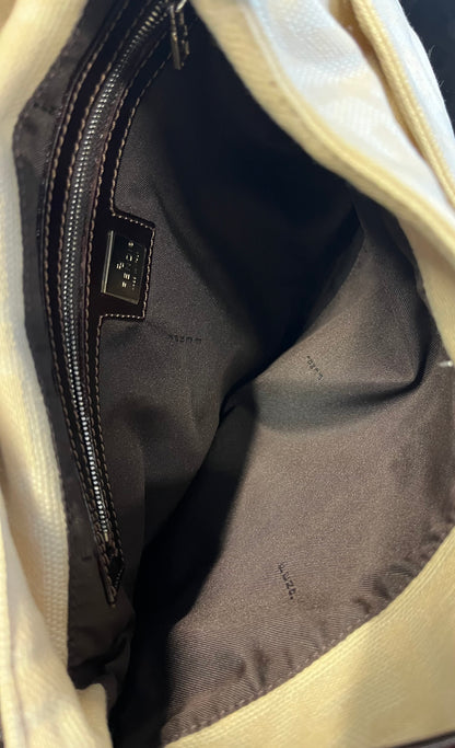 Fendi Vintage FF Belted Hobo Canvas, Beige, Canvas, Shoulder Bag
