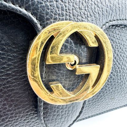 Gucci Interlocking Leather, Black, Leather, Shoulder Bag