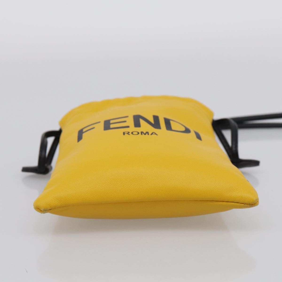 Fendi Logo Drawstring Leather, Yellow, Leather, Handbag