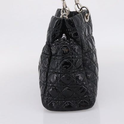 Christian Dior Soft Chain Cannage Quilt Patent, Black, Patent Leather, Tote Bag