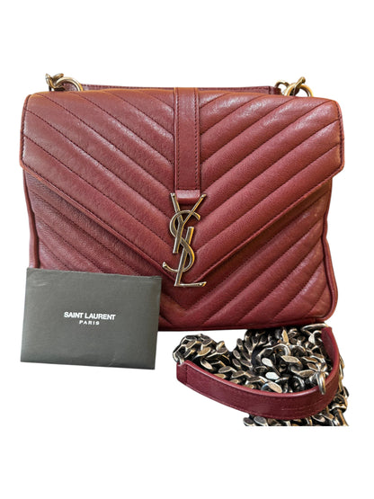 Saint Laurent Classic Monogram College Matelasse Chevron Leather, Burgundy, Leather, Handbag