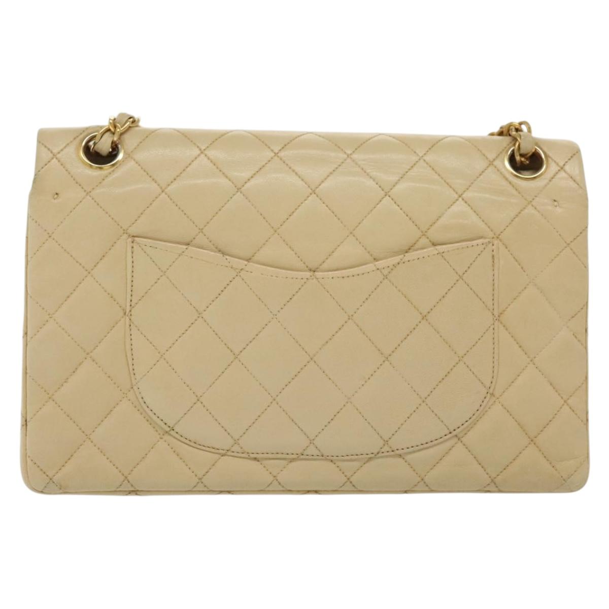 Chanel Vintage Square Classic Double Flap Bag Quilted Leather, BEIGE, LEATHER, Shoulder bag