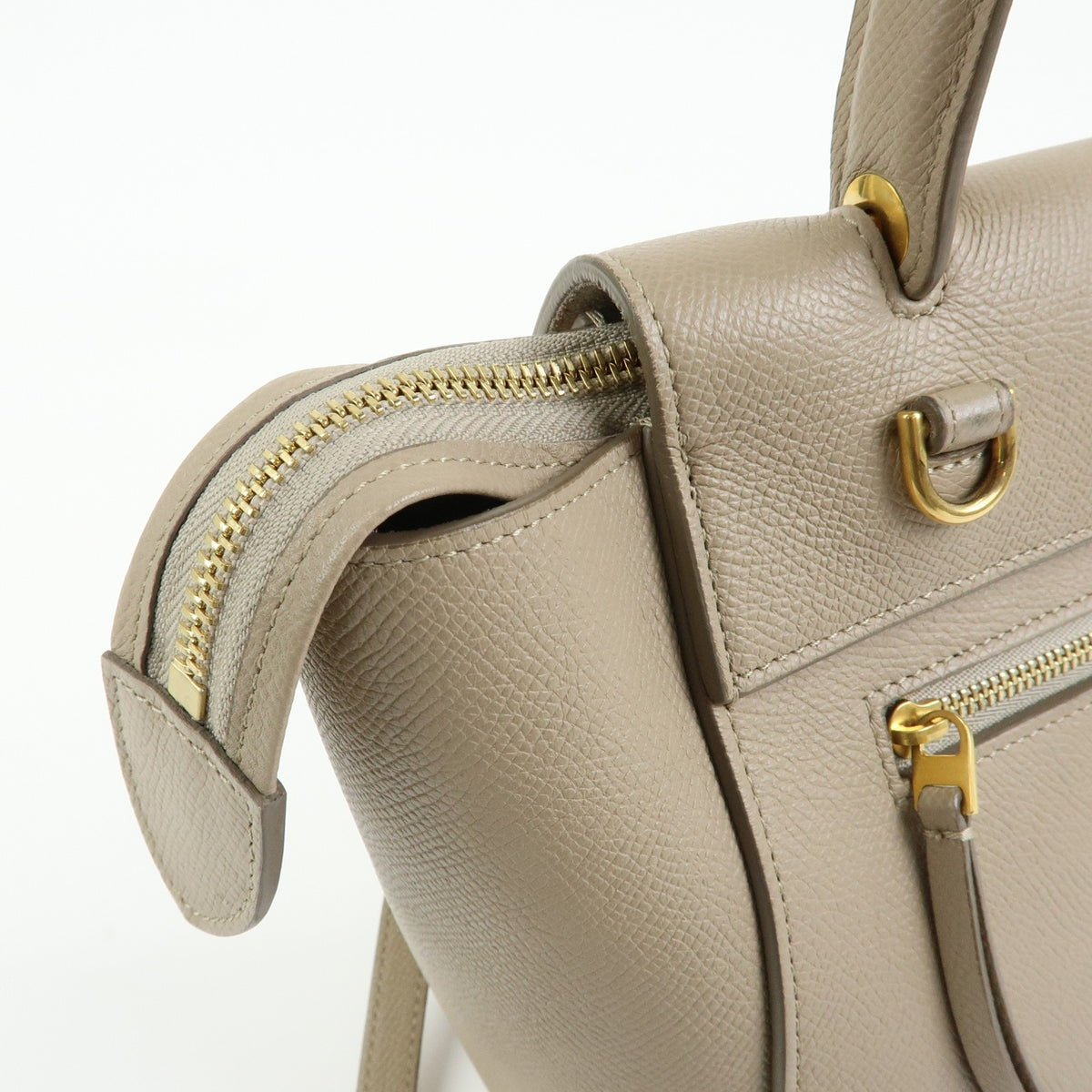 Celine Belt Textured Leather, Beige, Leather, Handbag