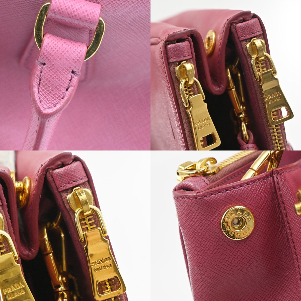 Prada Double Zip Lux Convertible Saffiano Leather, Pink, Leather, Tote Bag