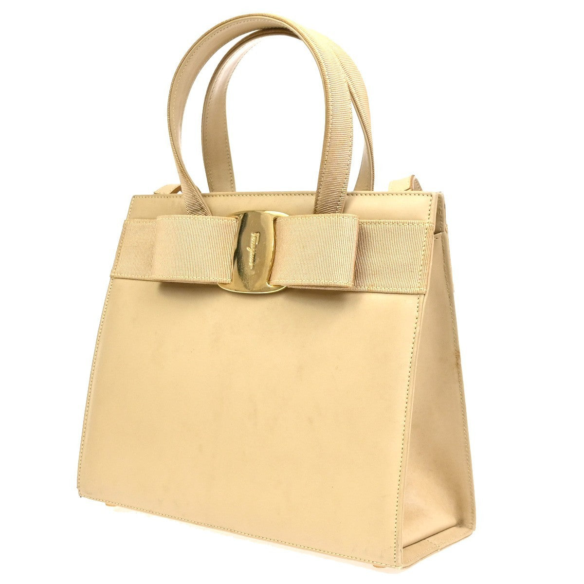 Salvatore Ferragamo Convertible Vara Bow Leather, Beige, Leather, Tote Bag