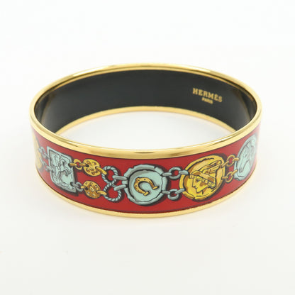 Hermes Bangle Printed Enamel, Red, Gold Plated, Bracelet