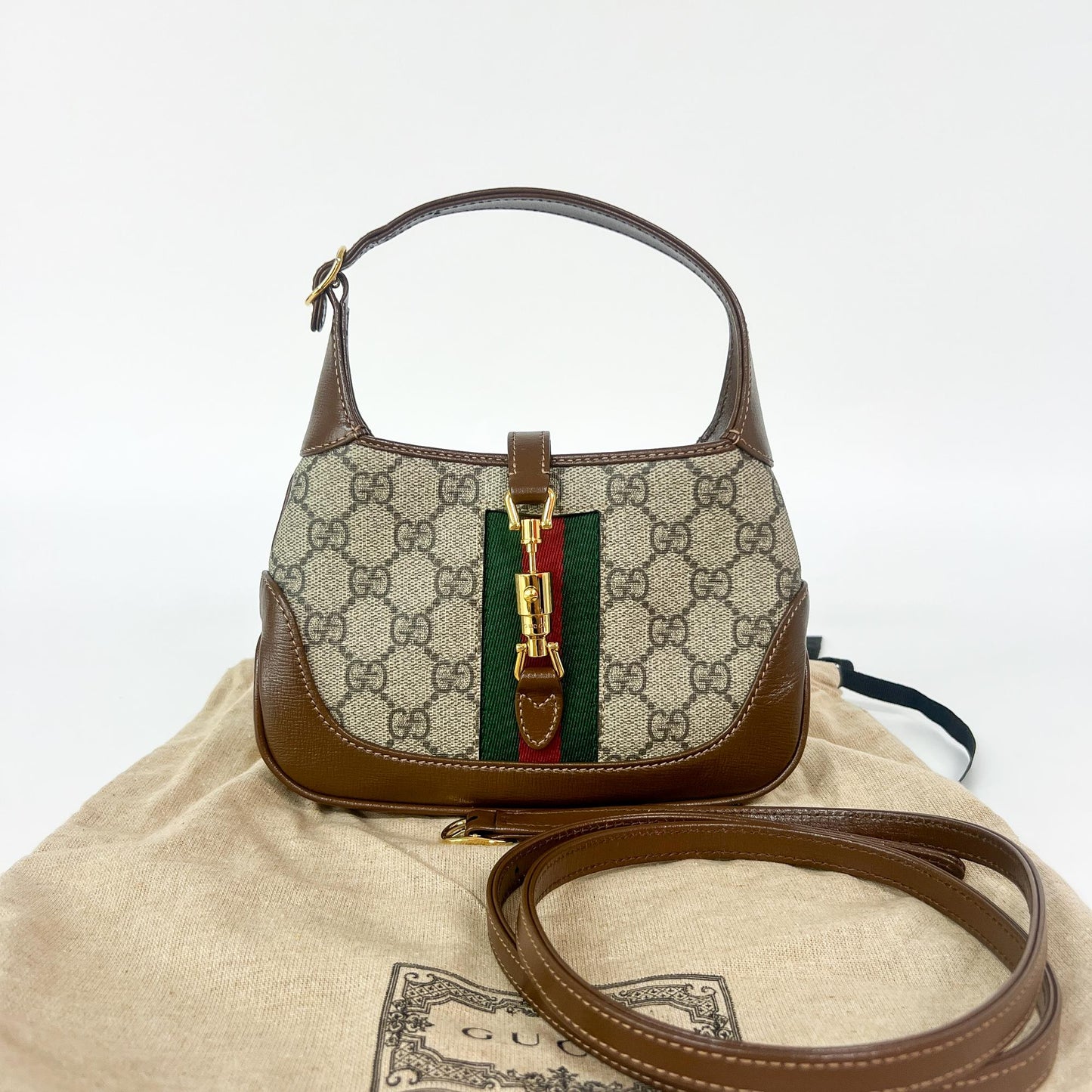 Gucci Jackie Hobo GG Canvas, Brown, Canvas, Shoulder Bag