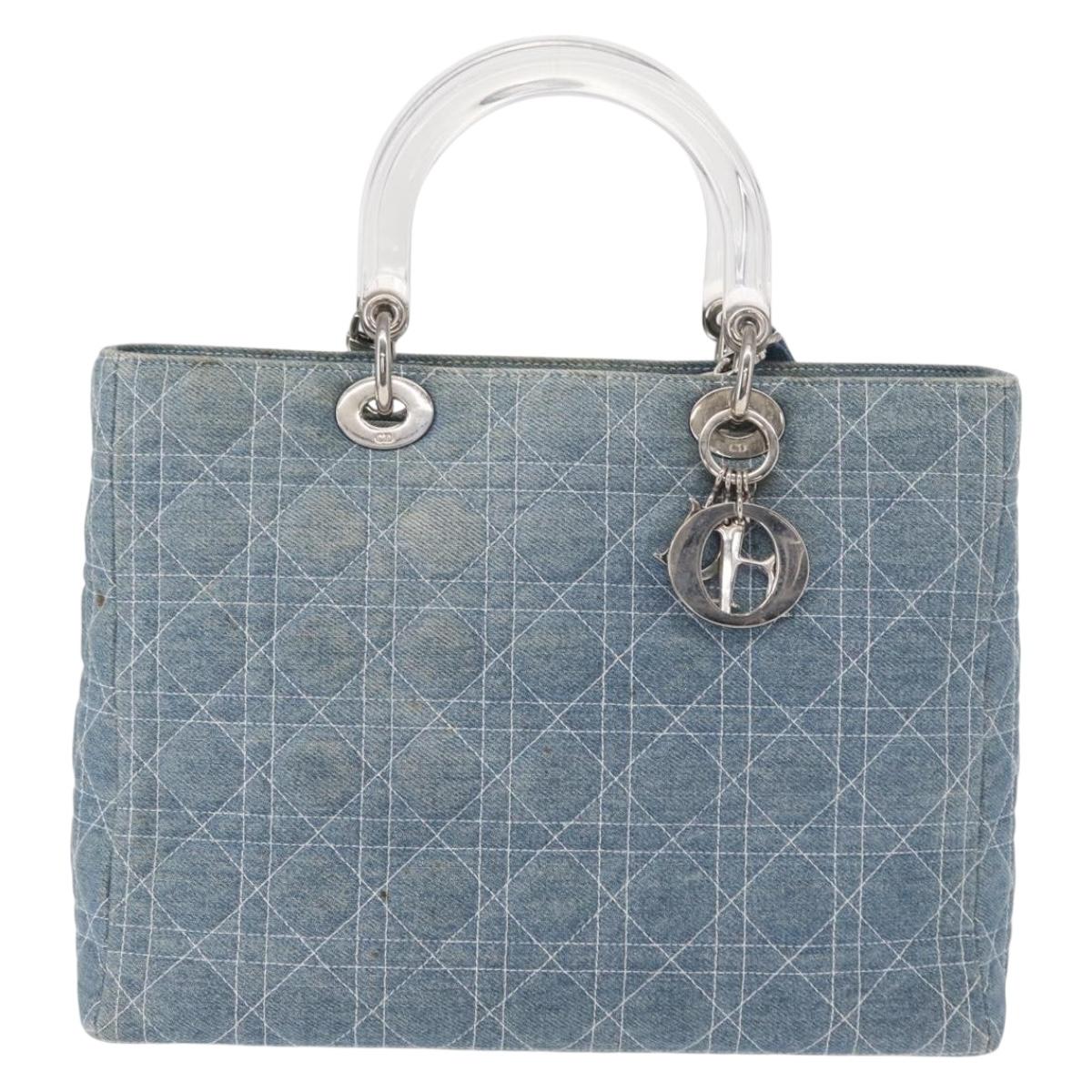 Christian Dior Vintage Lady Dior Bag Cannage Quilt Denim, BLUE, CANVAS, Tote bag