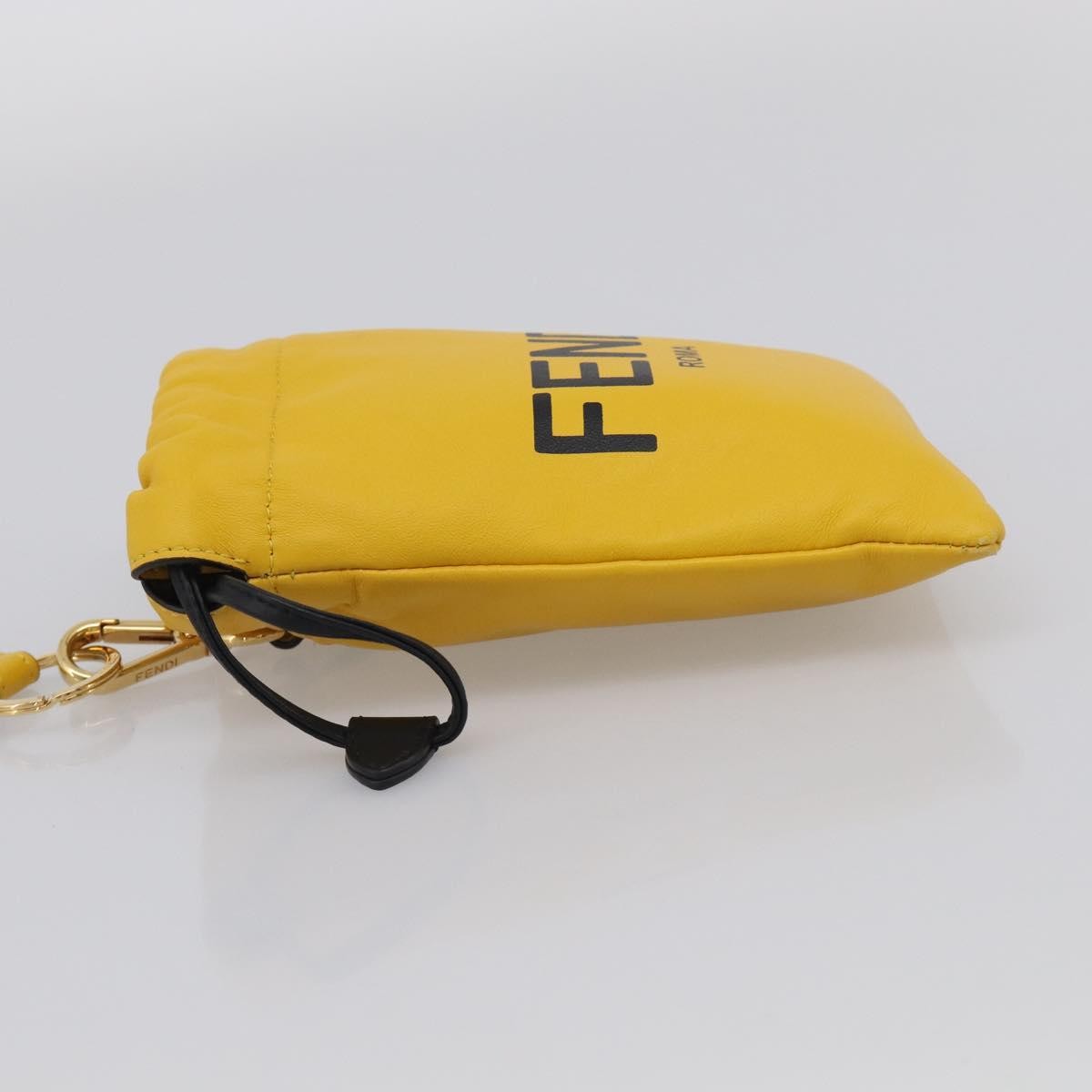 Fendi Logo Drawstring Leather, Yellow, Leather, Handbag