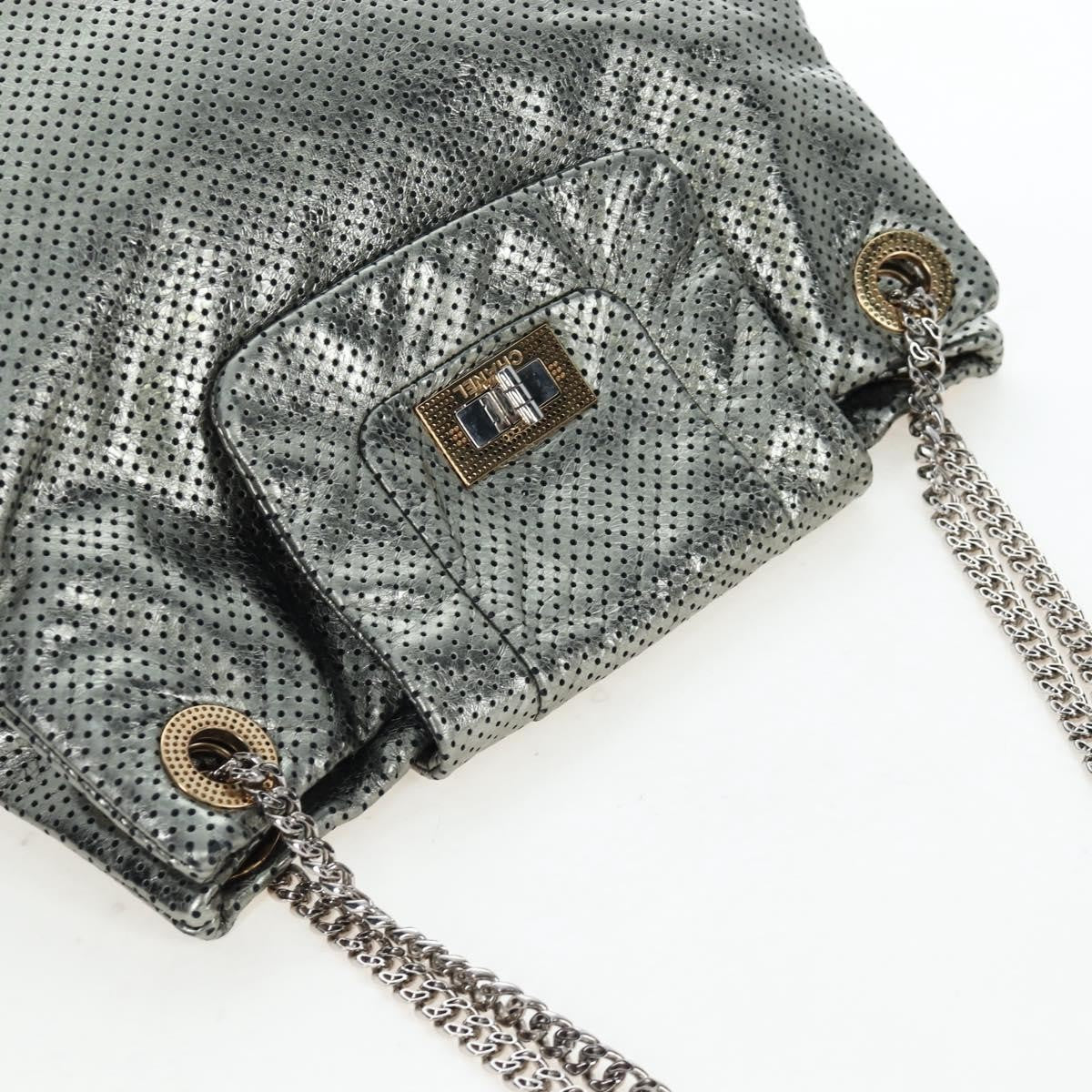 Chanel Drill Perforated Leather, Silver, Leather, Tote Bag