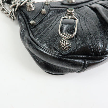 Balenciaga Le Cagole Giant Studs Chain Leather, Black, Leather, Shoulder Bag